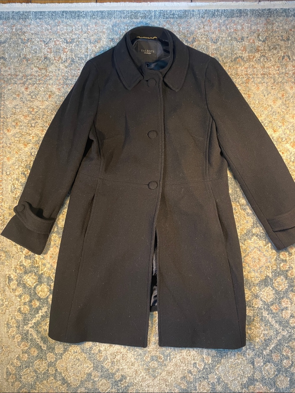 Talbots Black Wool-Blend Single-Button Peacoat